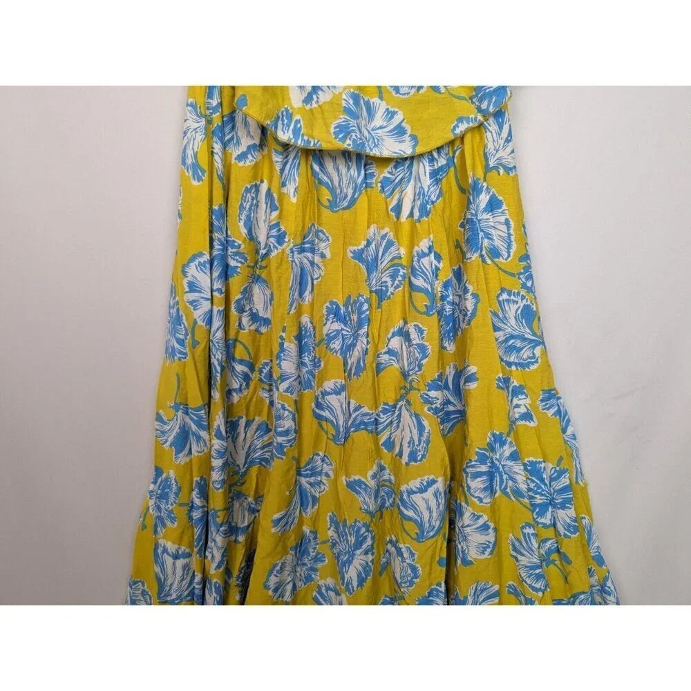 Lulus L Love Boldly Yellow Floral Print Strapless Maxi Dress High Slit Tropical - Picture 11 of 15